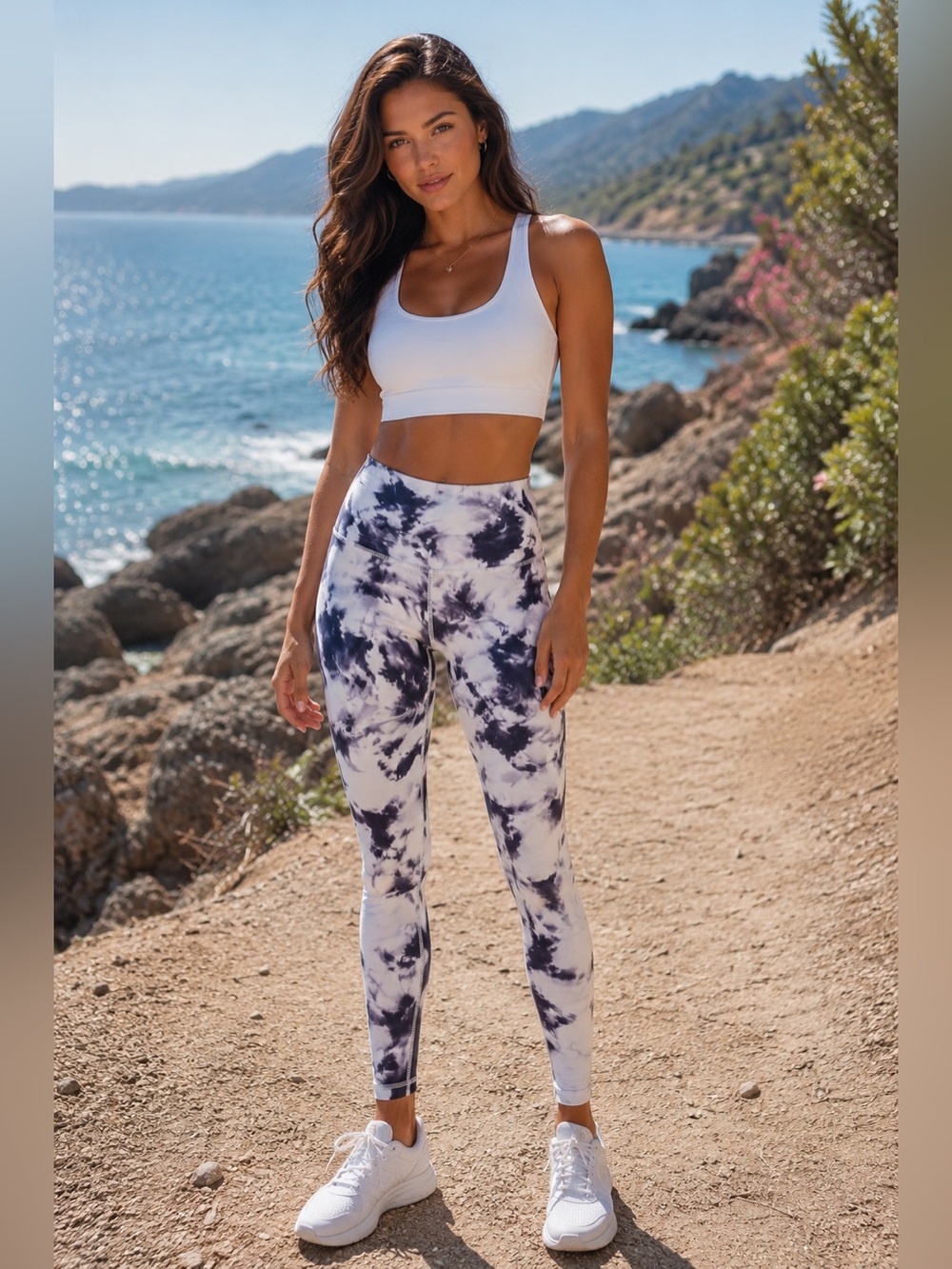 GAIAM Navy & White Tie-Dye High-Waist Leggings